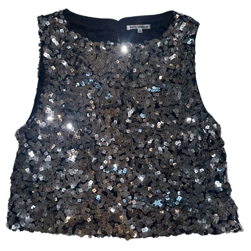 Reformation Jenny Sequin Crop Top – Silver - Picture 3 of 5